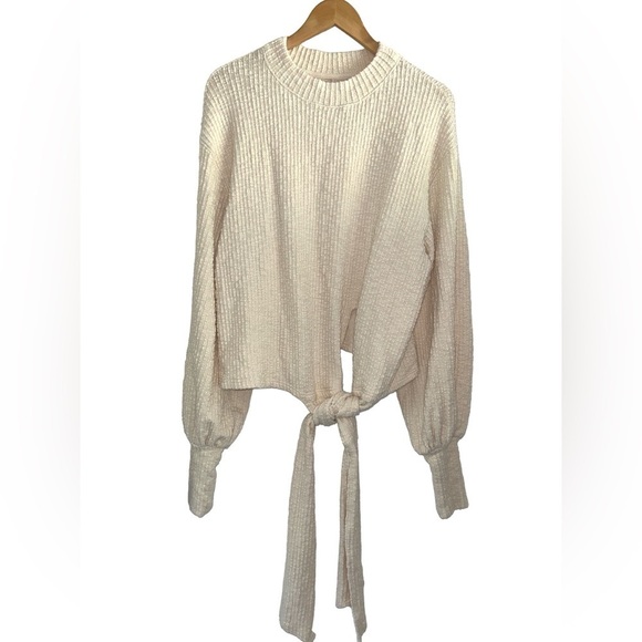 Free People Tops - Free People Beach Ribbed Balloon Sleeve Oversized Cotton Linen Tie Front Top